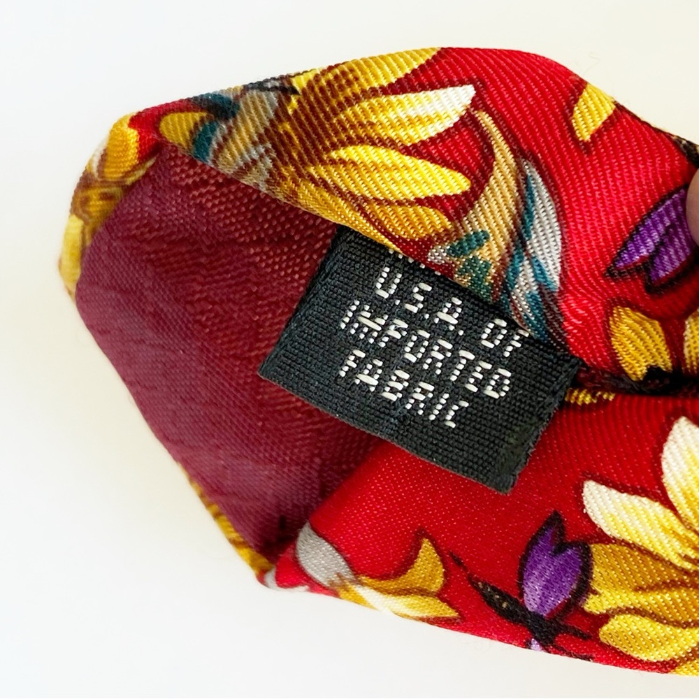 Christian Dior red golden yellow floral dragonfly print silk neck tie - Picture 5 of 5